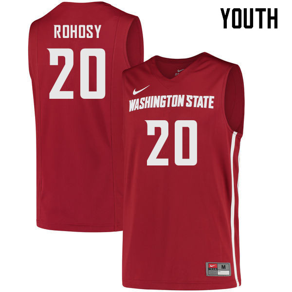 Youth #20 AJ Rohosy Washington State Cougars College Basketball Jerseys Sale-Crimson - Click Image to Close